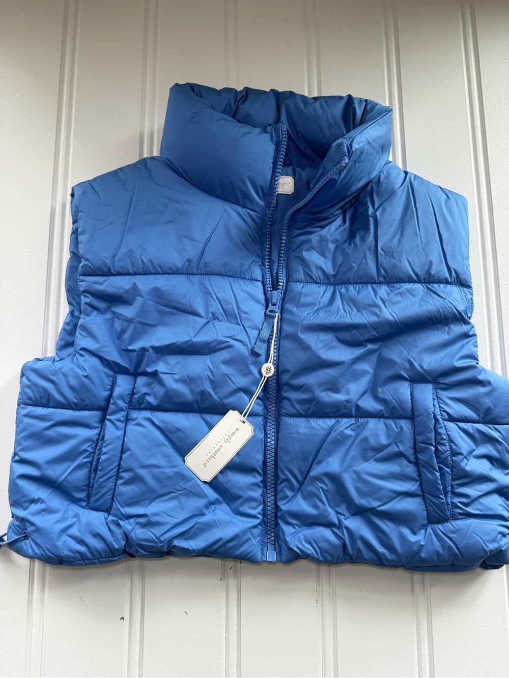 Simply Southern Women’s Blue Cropped Puffer Vest Medium NEW 3019